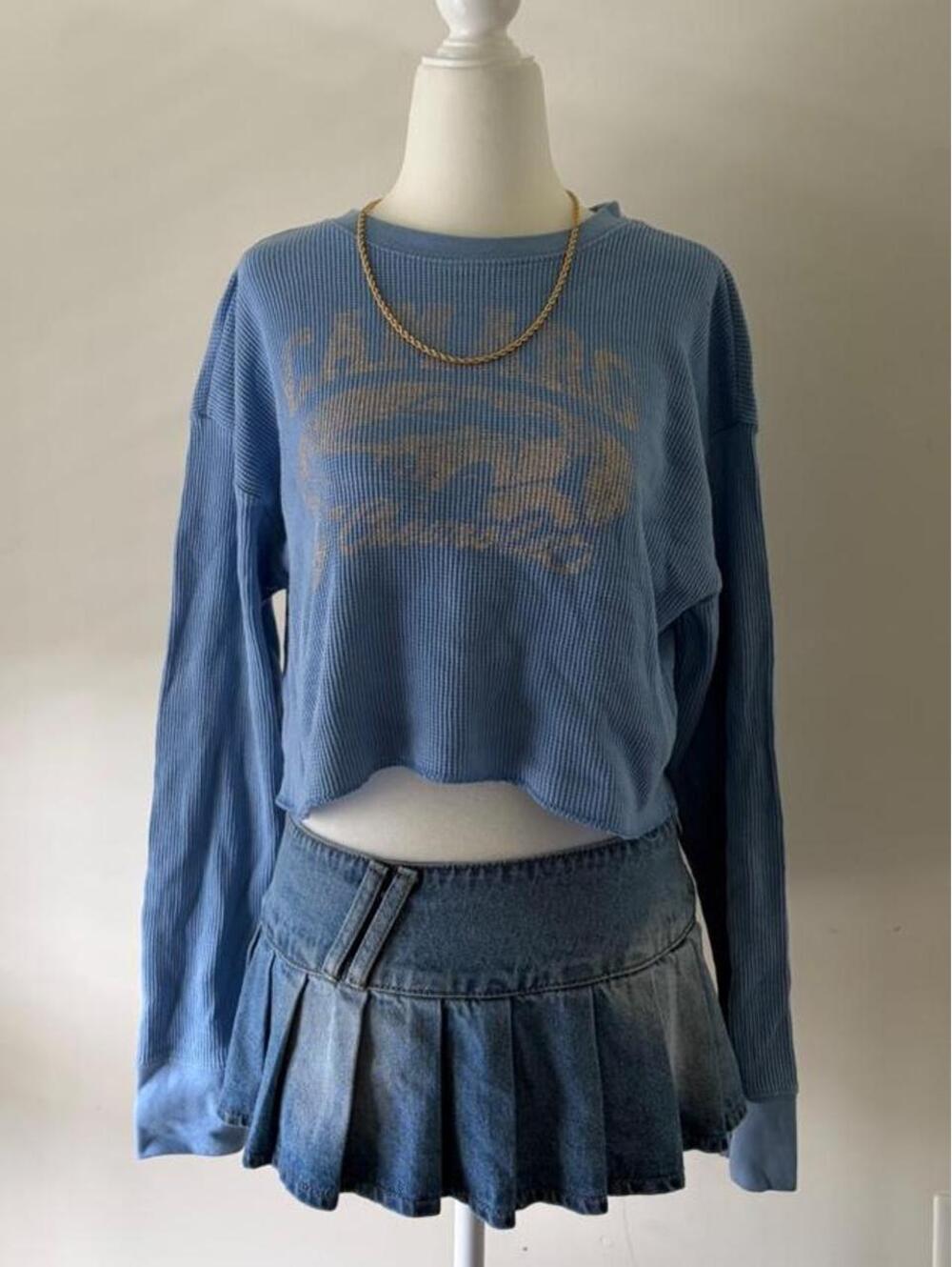 Y2K Baby Blue Camaro Racing Thermal Crop Top